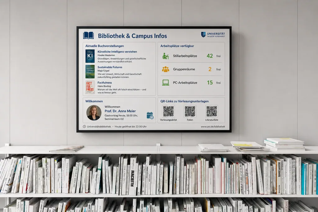 Schulbibliothek mit ScreenWay Display für aktuelle Informationen