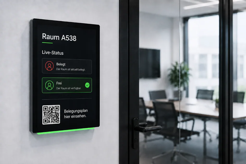 Digitales Türschild mit Live-Status der Raumbelegung